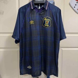 Umbro Navy and Yellow Plaid Men's Jersey 1994 1995 football shirt soccer jersey